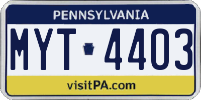 PA license plate MYT4403