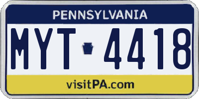 PA license plate MYT4418