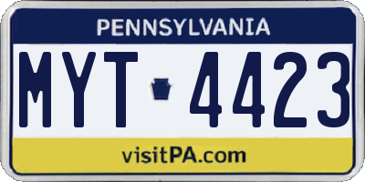PA license plate MYT4423
