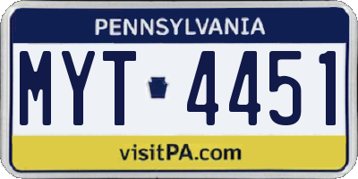 PA license plate MYT4451