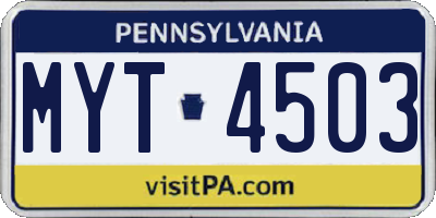 PA license plate MYT4503