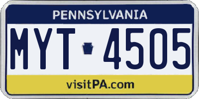PA license plate MYT4505