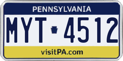 PA license plate MYT4512
