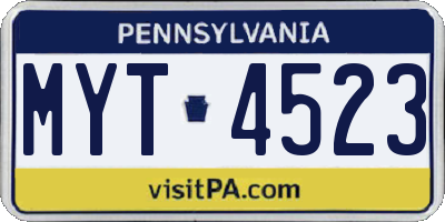 PA license plate MYT4523