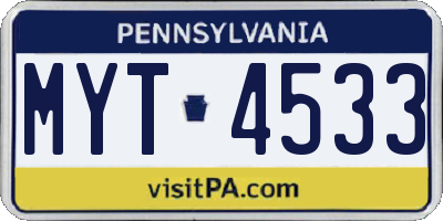 PA license plate MYT4533