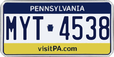 PA license plate MYT4538