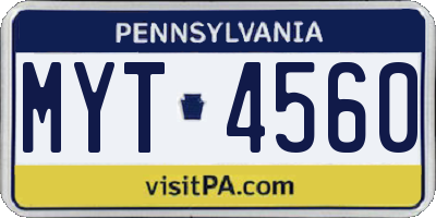 PA license plate MYT4560