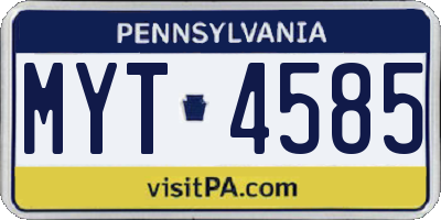 PA license plate MYT4585