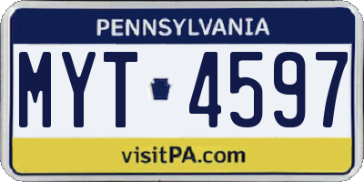 PA license plate MYT4597