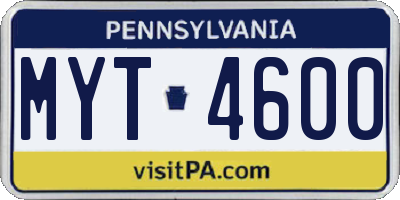 PA license plate MYT4600