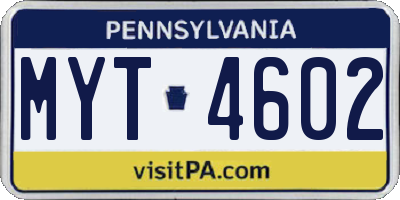 PA license plate MYT4602
