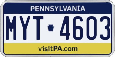 PA license plate MYT4603