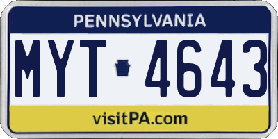 PA license plate MYT4643