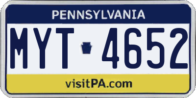 PA license plate MYT4652