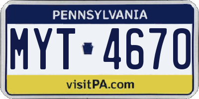 PA license plate MYT4670