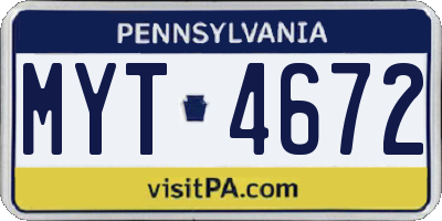 PA license plate MYT4672