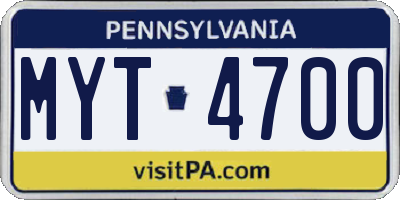 PA license plate MYT4700