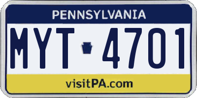 PA license plate MYT4701
