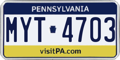 PA license plate MYT4703
