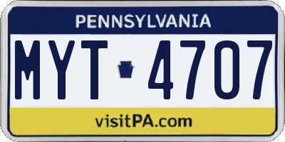 PA license plate MYT4707