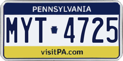 PA license plate MYT4725