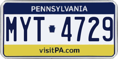 PA license plate MYT4729