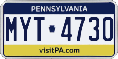 PA license plate MYT4730