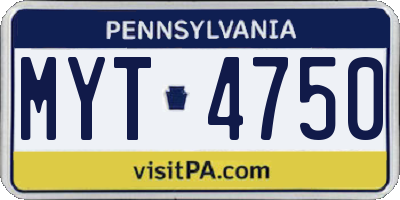 PA license plate MYT4750