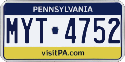 PA license plate MYT4752