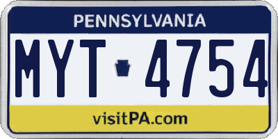 PA license plate MYT4754