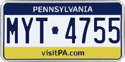 PA license plate MYT4755