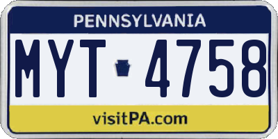 PA license plate MYT4758