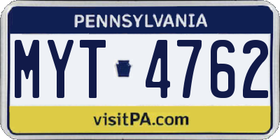 PA license plate MYT4762