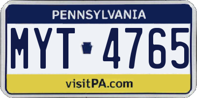 PA license plate MYT4765
