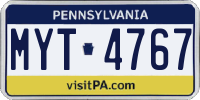 PA license plate MYT4767