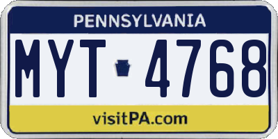 PA license plate MYT4768