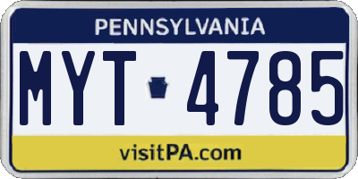 PA license plate MYT4785