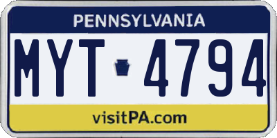 PA license plate MYT4794
