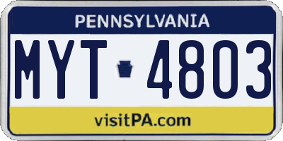 PA license plate MYT4803