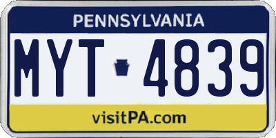 PA license plate MYT4839