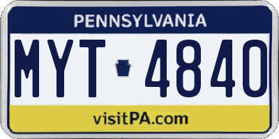 PA license plate MYT4840