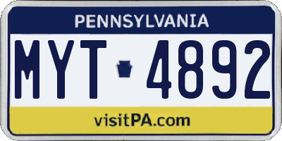 PA license plate MYT4892