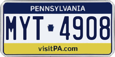 PA license plate MYT4908