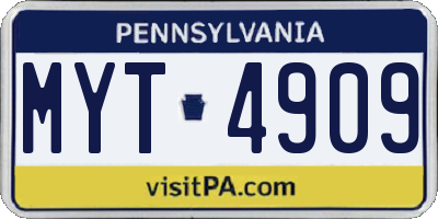 PA license plate MYT4909