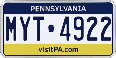 PA license plate MYT4922