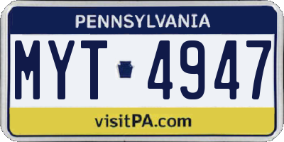PA license plate MYT4947