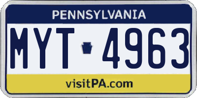 PA license plate MYT4963