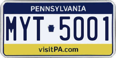 PA license plate MYT5001