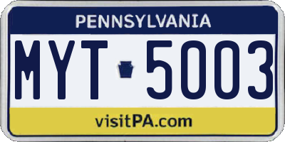 PA license plate MYT5003