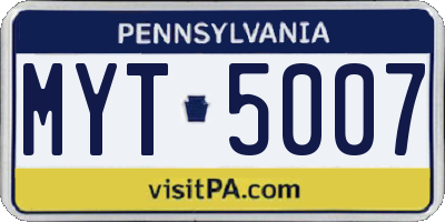 PA license plate MYT5007